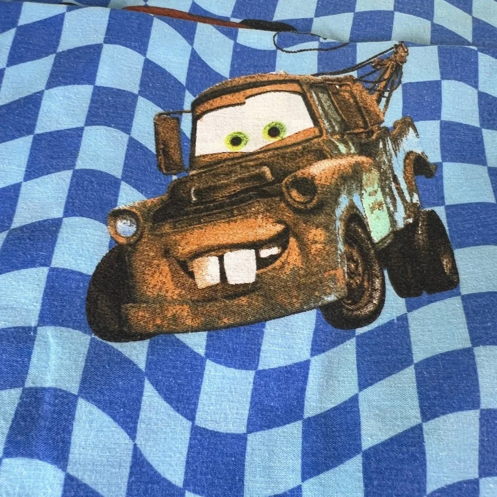 Disney Pixar Cars Lightning McQueen Mater Blue Checker Bed Sheet Set Kids twin